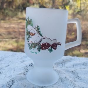 Vintage Pinecone Design Tiara Glass Footed Mug 1985 Frosted